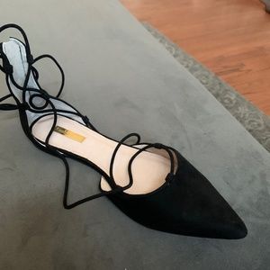 Louise et Cie Black suede lace up flats. Size 10. New without tags..